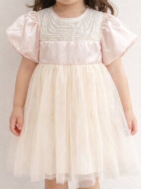 Toddler Girl Pearl Tulle Dress | Blush Pink Party Dress | Size 2T–3T